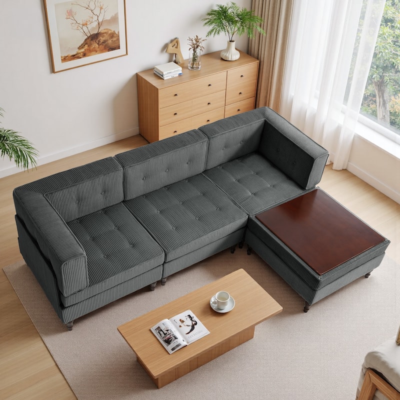 Oversized Sofa Corduroy Tufted Modular Sectional Set