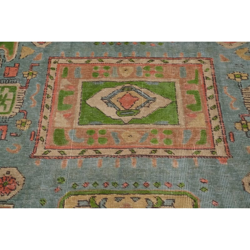 Hand Knotted Oriental 100% Wool Carpet Traditional Medallion Green Tabriz Area Rug - 13' 1'' X 9' 8''