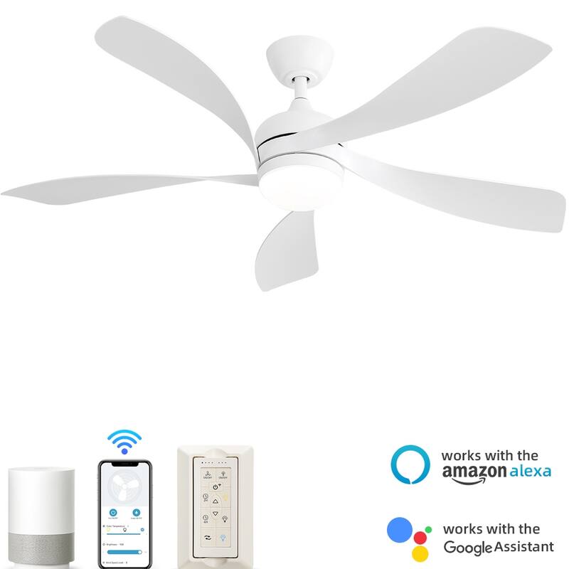 52 Inch Ceiling Fan with Remote & Lights Quiet DC Motor 5 Blade High CFM Modern Fan - White(Smart)