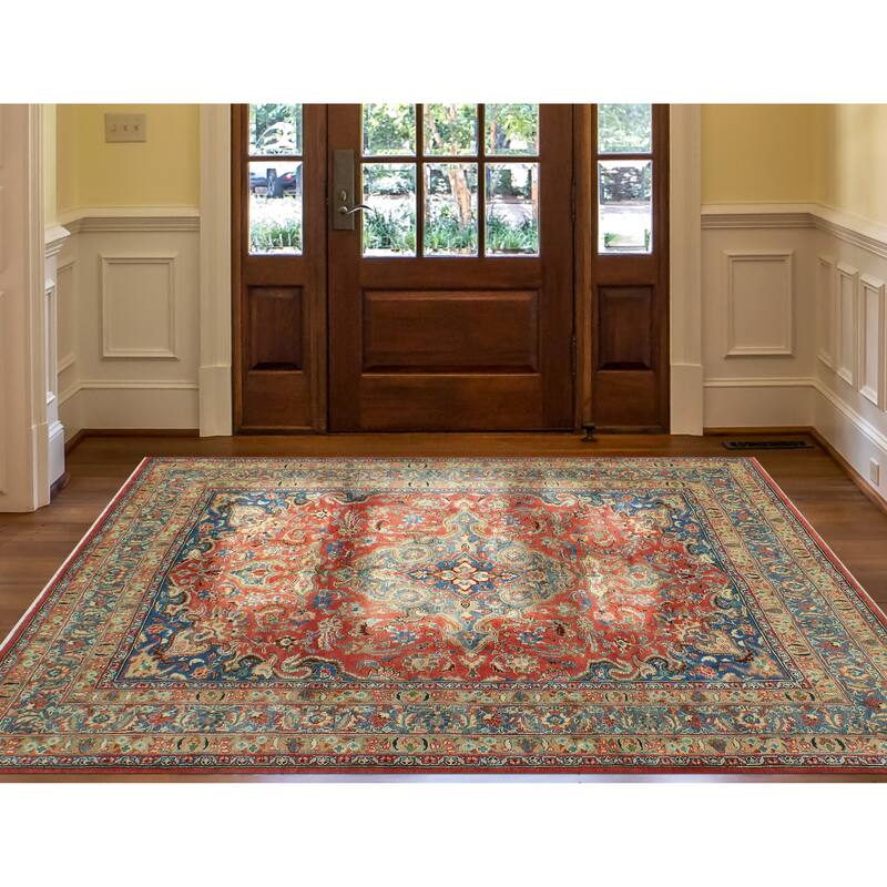 Fine Vintage Distressed Amy Rust/Blue Rug - 6'5" x 9'5"