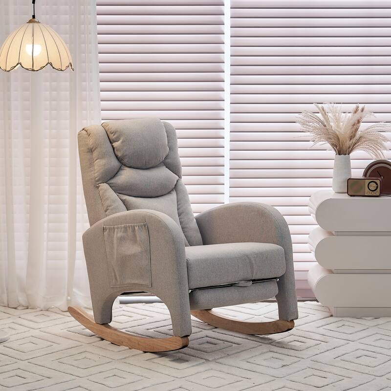 Teddy Fabric Nursery Rocking Chair With Adjustable Footrest - Light Gray