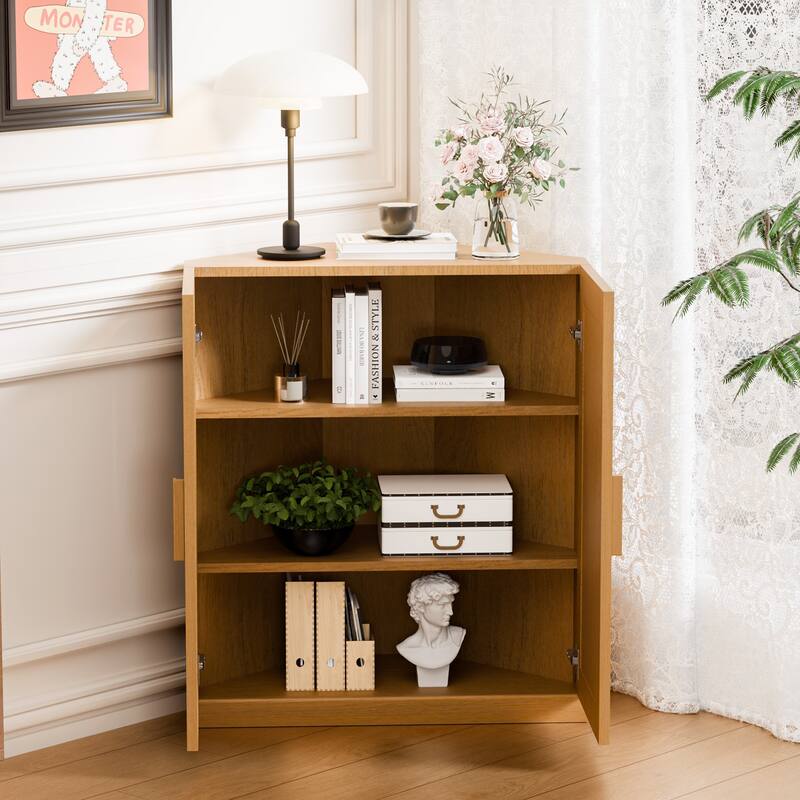 Corner Cabinet Wooden Corner Storage Organizer Cabinet with Adjustable Shelves