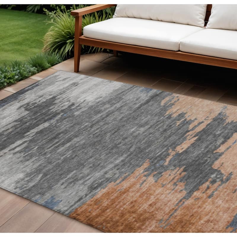 HomeRoots Abstract Transitional Rectangle Outdoor Rug - 8' X 10'
