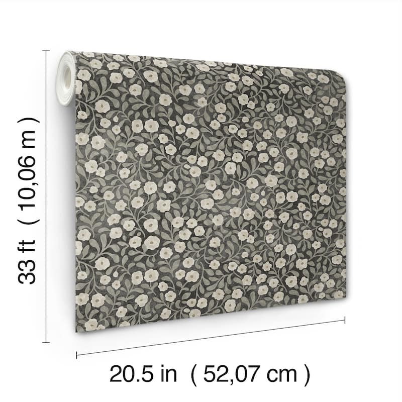 Chesapeake Poppy Trail Black Floral Wallpaper