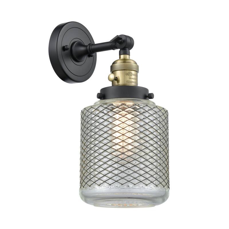 Innovations Lighting Stanton Single Light 14" Tall Bathroom Sconce - Black Antique Brass / Wire Mesh