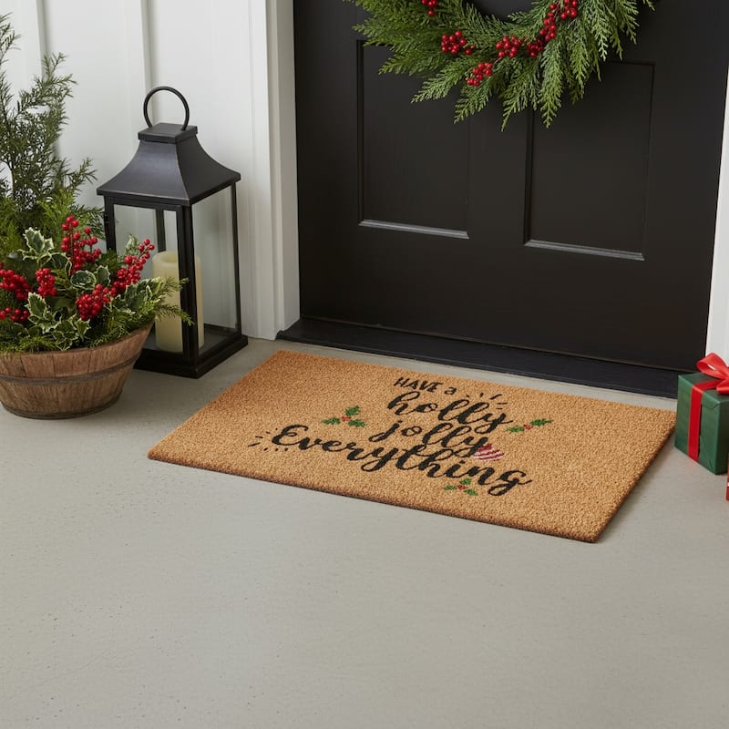 HomeRoots 17" X 29" Brown Black And Green Christmas Outdoor Coir Door Mat - 17.00' X '29.00 - 17.00' X '29.00
