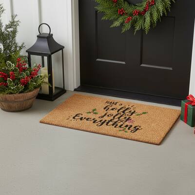 HomeRoots 17" X 29" Brown Black And Green Christmas Outdoor Coir Door Mat - 17.00' X '29.00