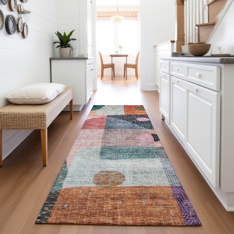 Premium Washable Super Soft Modern Retro Mayfield Rug - Orange - 2'3" x 7'6"