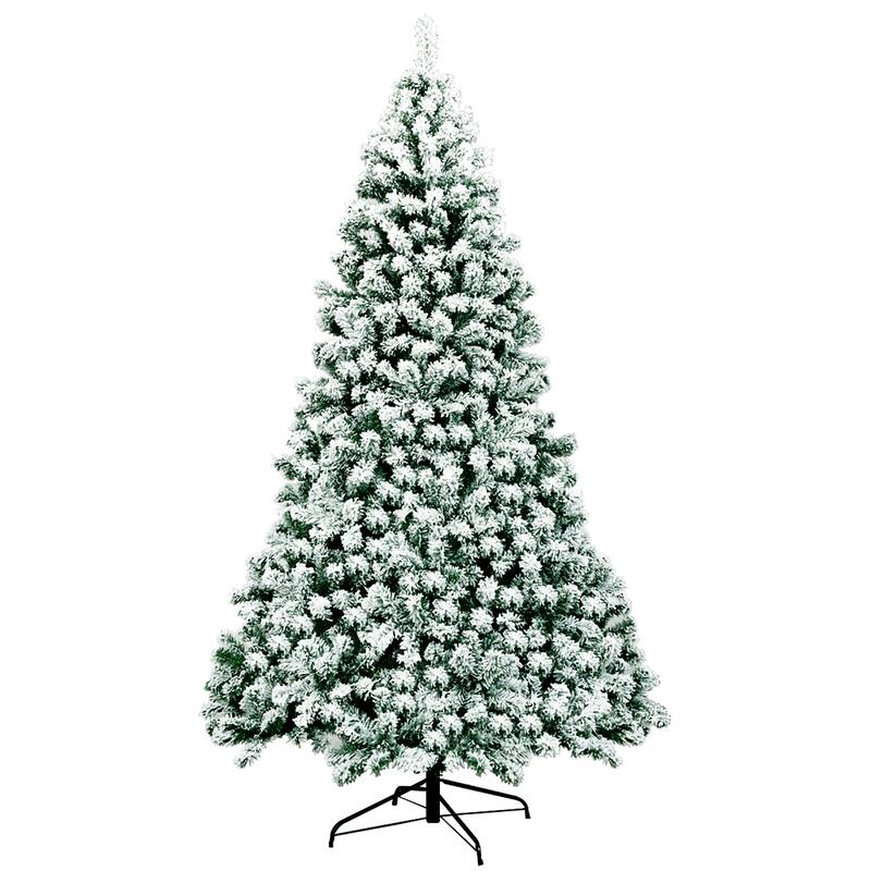 Costway 7.5Ft Pre-Lit Premium Snow Flocked Hinged Artificial Christmas - 7.5 FT