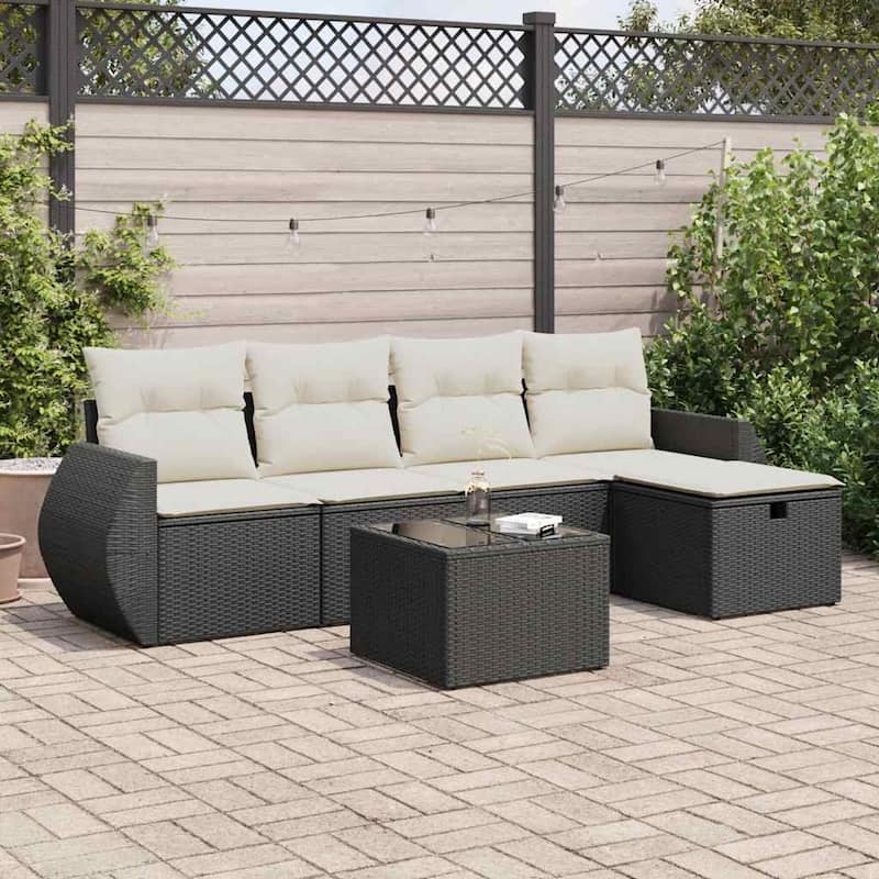 vidaXL Garden Sofa Set - Black and cream 6 Piece Set