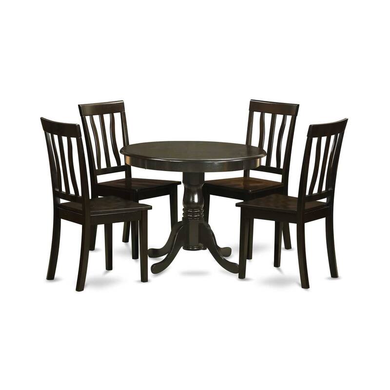 5-Piece Round Cappuccino Finish Solid Wood Top Dining table with 4 Chairs with