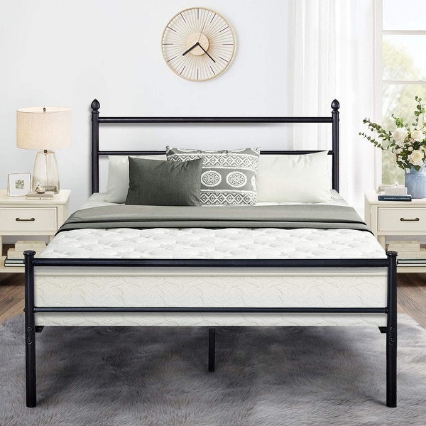 Black Classic Metal Bed Frames with Simple Headboard and Footboard by VECELO(Twin/Full/Queen 3 Size Options)