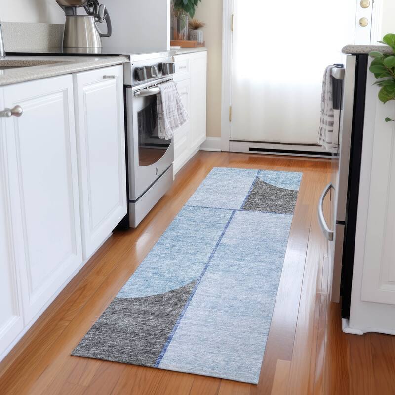 Machine Washable Indoor/ Outdoor Chantille Simple Modern Rug - Sky - 2'3" x 7'6"