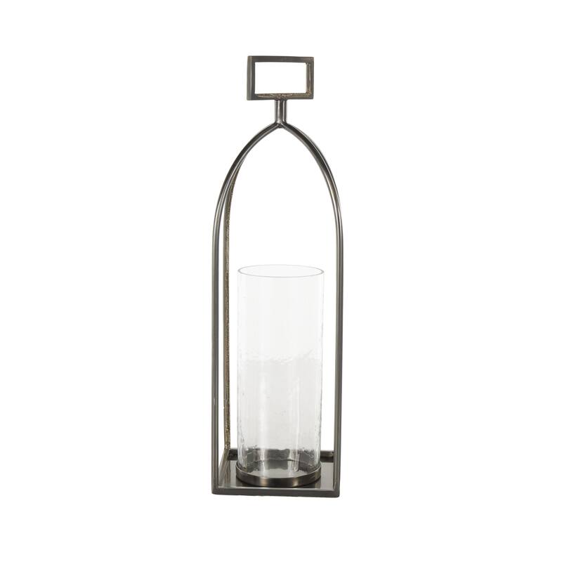 Metal Open Frame Candle Lantern with Rectangle Handles - Silver - Roche River Decor