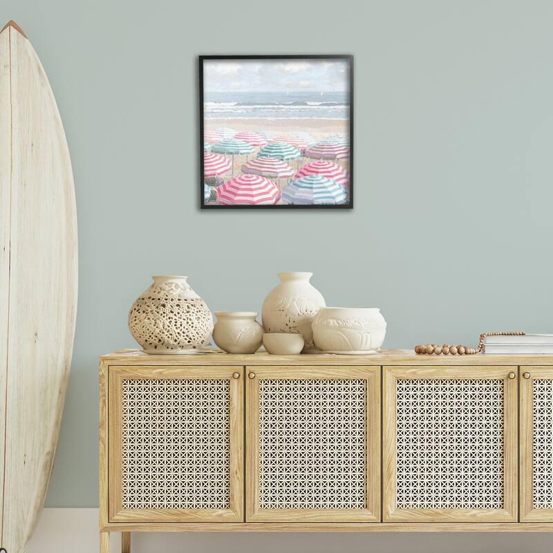 Stupell Bright Beach Umbrellas Scene Framed Giclee Art Design By Amber Sterling