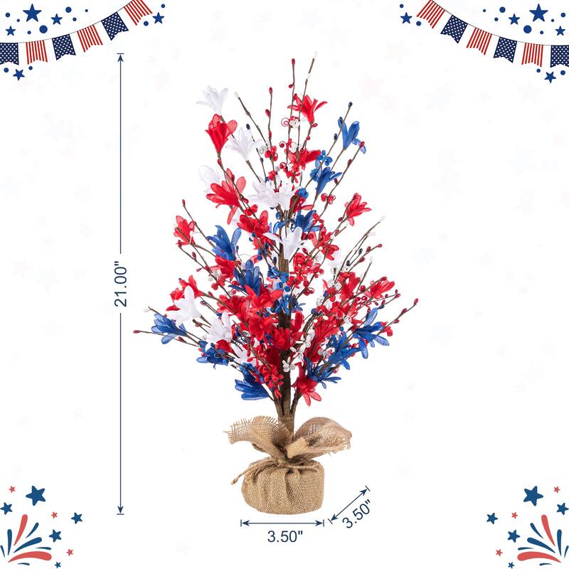 Glitzhome 21"H Patriotic/ Americana Red White Blue Floral Table Tree