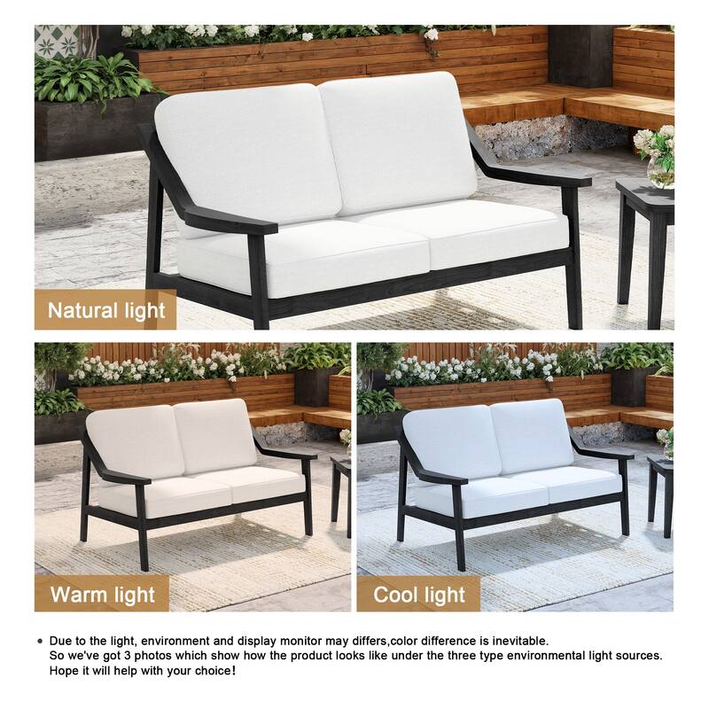 Solid Wood Outdoor Arm Chair Loveseat with Cushion