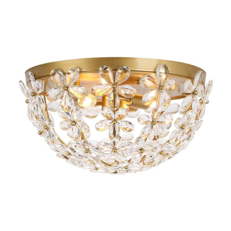 Luxury 3-Light Crystal Flower Cage Flush Mount Ceiling Light 16.5in
