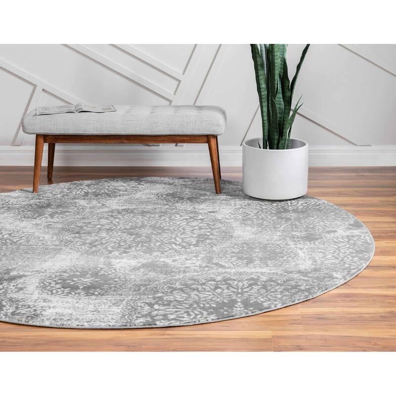 Transitional Fredo Collection Area Rug - 7' Round - Gray