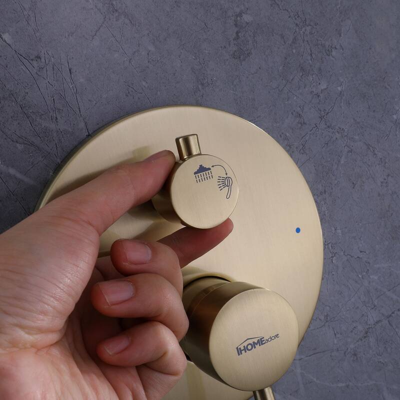 1-Spray Patterns Wall Mount Dual Shower Heads with Handheld Shower Head Set in Brushed Gold - 10 inch