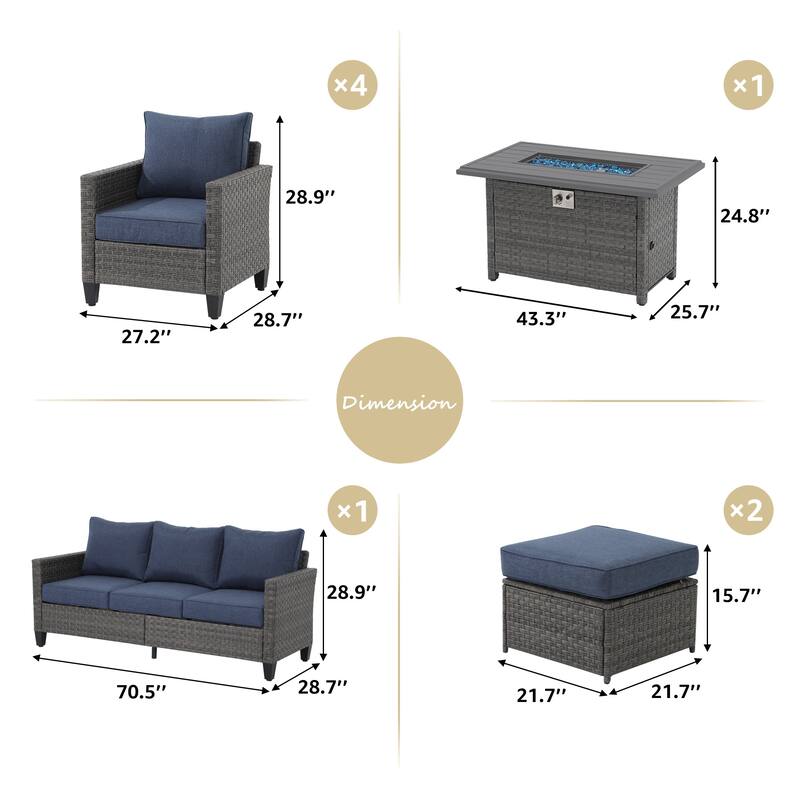 Patio 8-piece Wicker Sectional Sofa Set with Fire Pit