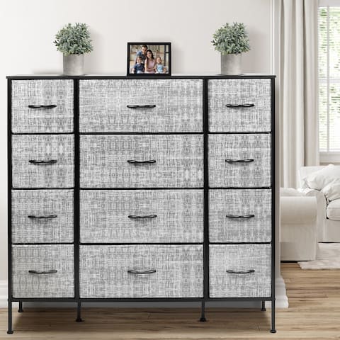 Sorbus Extra-large Steel and Grey Fabric 12-drawer Dresser