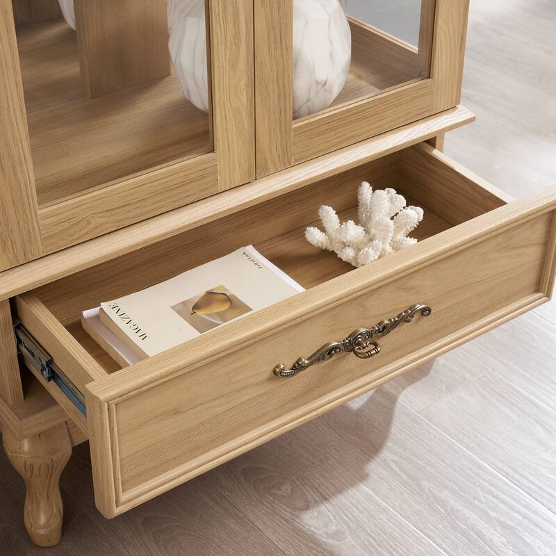 Elegant Glass Curio Display Cabinet with 1 Drawer