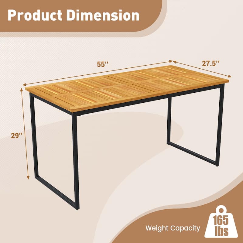 Outdoor Dining Table w/Acacia Wood Tabletop Patio Dining Furniture