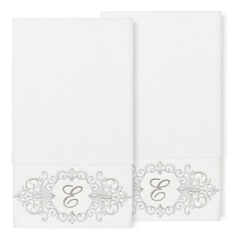 Authentic Hotel and Spa 100% Turkish Cotton Monica 2PC Embellished Bath Towel Set - E - White
