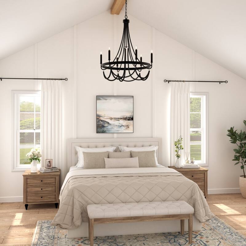 Acroma 6 - Light Steel Dimmable Candle Style Wagon Wheel Chandelier, Bead Chandelier