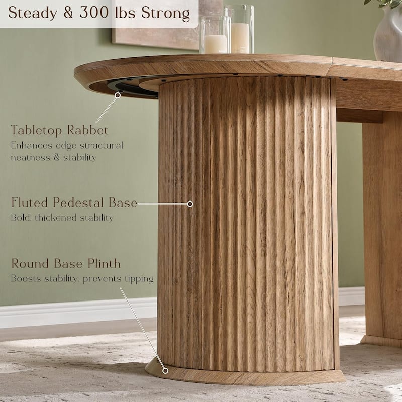 Modern 63" Fluted Oval Dining Table, Thick Edge Semicylindrical Base - N/A