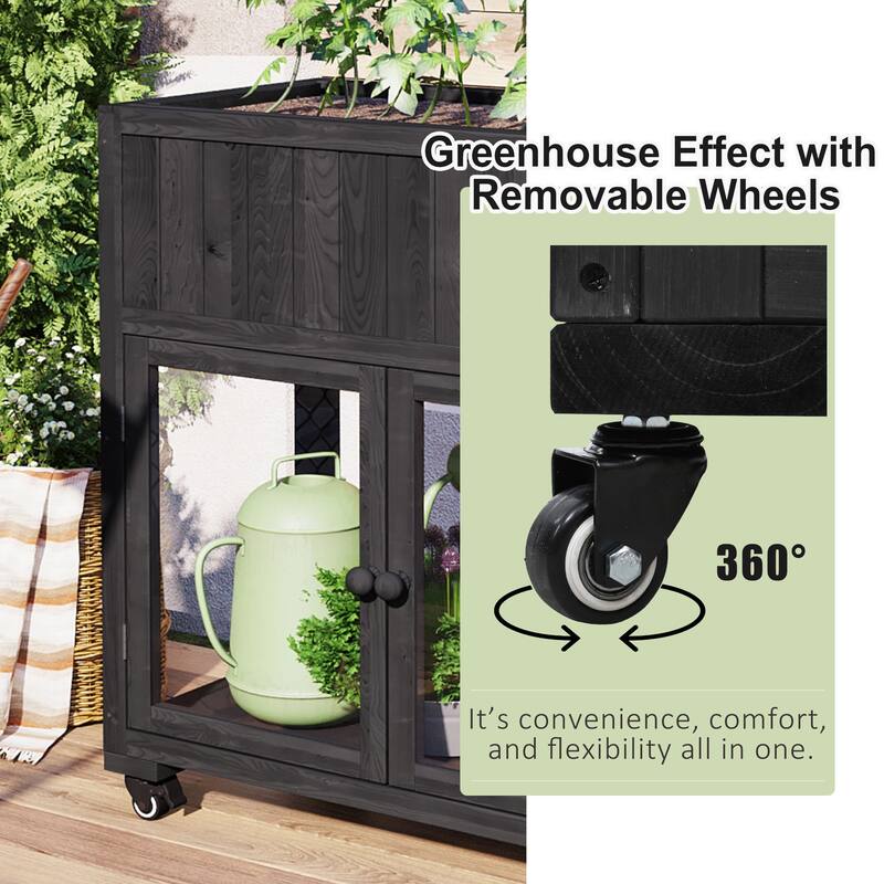 39" Wooden Rustic Potting Bench Table, Storage Cabinet Garden Shed with 2-Tier Shelves and Side Hook