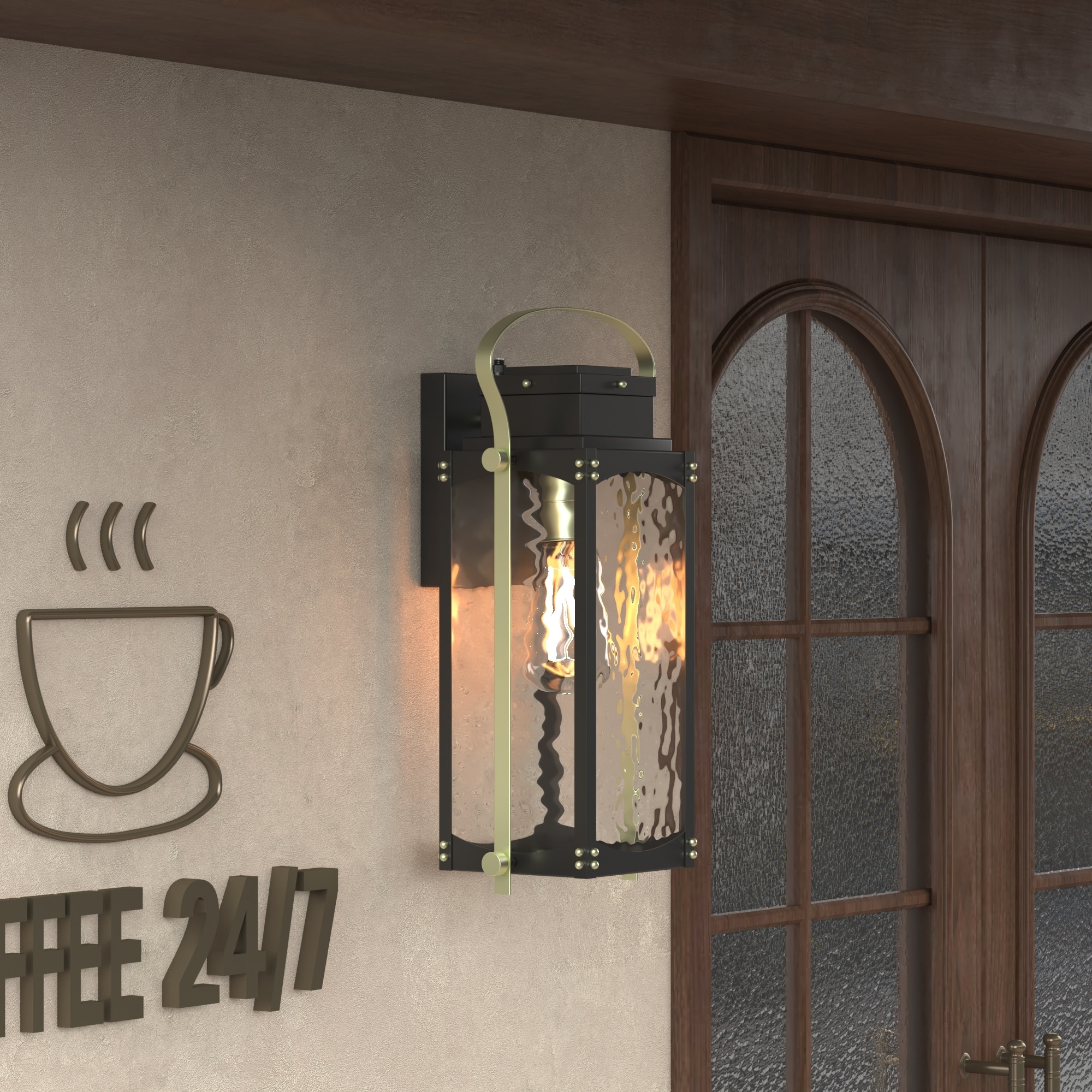 Maxax Black 1 - Light 17.3'' H Water Glass Outdoor Wall Lantern with Dusk to Dawn