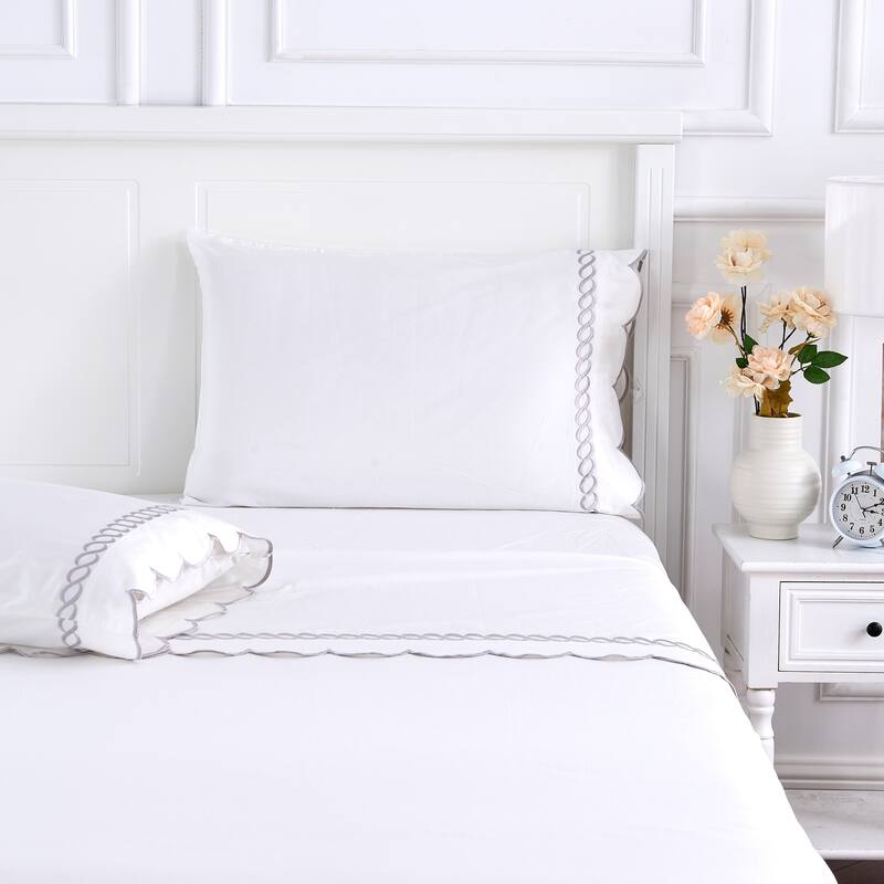 Home Sweet Home Collection 600TC Cotton Scallop Rope Embroidery Sheet Set & Pillowcases