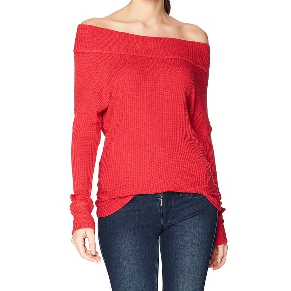red off the shoulder sweater
