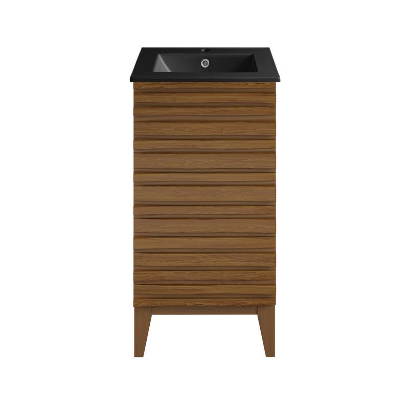 Cascade 18 In. Brown Oak Bathroom Vanity With Black Ceramic Sink Top