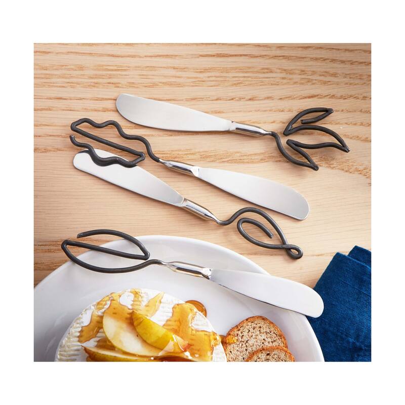 Leaf Design Stainless Steel Spreaders Black Set of 4, 6.5L x .87W inches