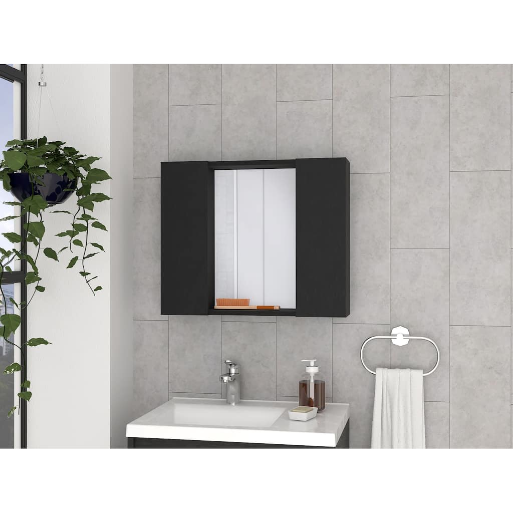 Medicine Cabinet with Mirror, Double Door, External Shelf, Wengue Finish,Durable and Stylish Storage Solution