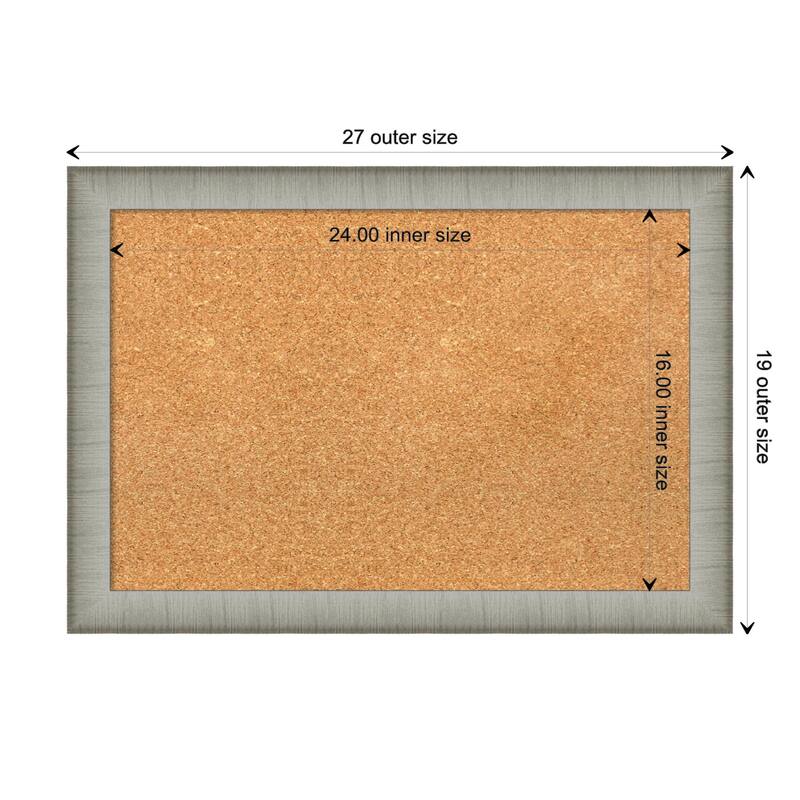 Elegant Brushed Narrow Framed Natural Corkboard Bulletin Board - Elegant Brushed Pewter Narrow - Board Size 24x16