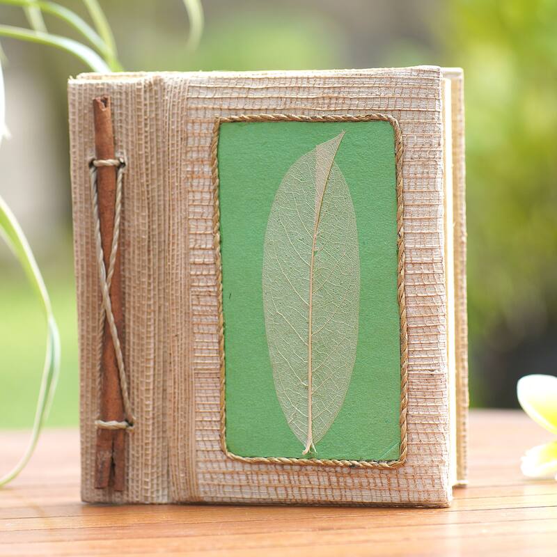 Novica Handmade Green Leaf Natural Fiber Paper Journal