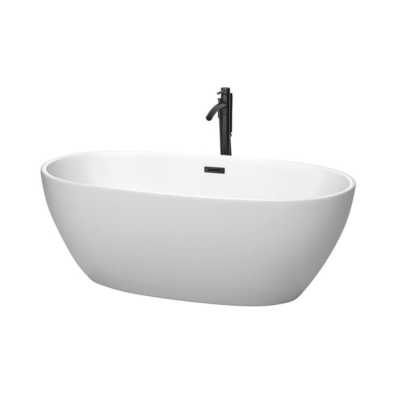 Wyndham Collection Juno 63" Free Standing Acrylic Soaking Tub with - Matte White / Matte Black Trim