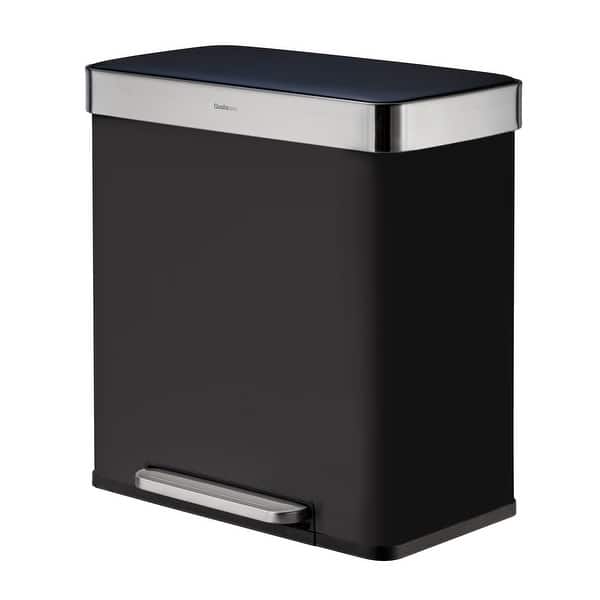 Qualiazero 16 Gal (8 Gal dual unit) Rectangular Recycle Step Can - Stainless Steel - Black - 16 Gallons
