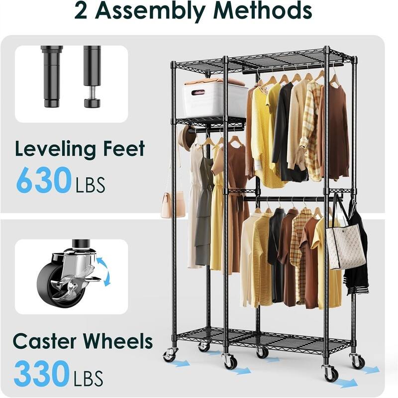Garment Rack 3 Tiers Adjustable Metal - 15.7"D x 47"W x 76"H