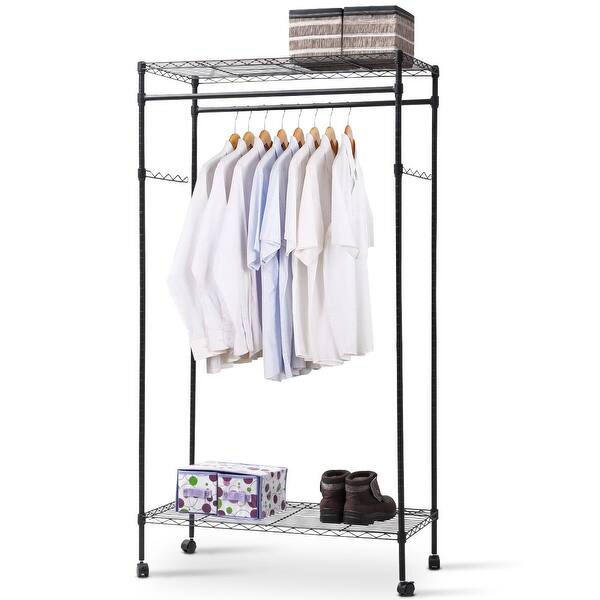 Shop Costway Garment Rack Double Hanging Clothes Rail Rolling