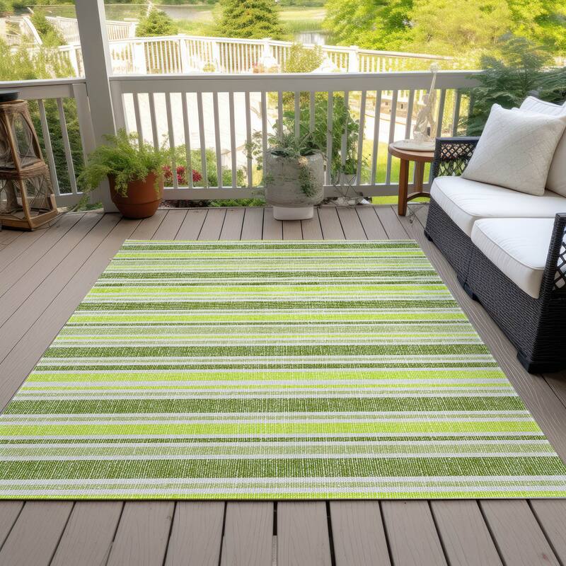 Machine Washable Indoor/ Outdoor Multi Cabana Stripe Chantille Rug - Fern - 5' x 7'6"