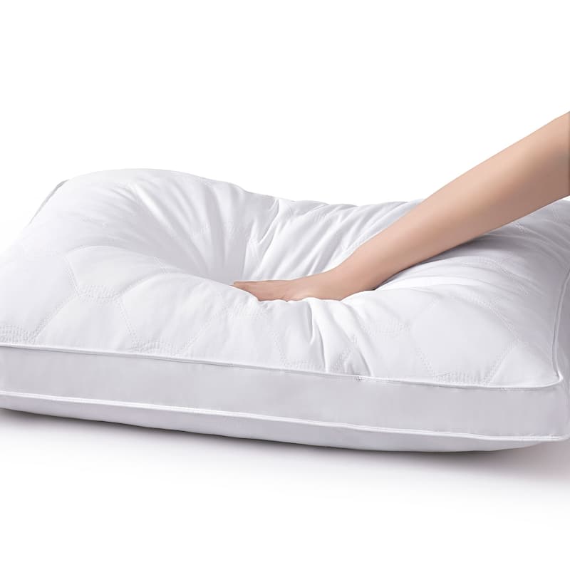 2 Pack Goose Feather Down Pillows with Quilted Cotton Cover - White