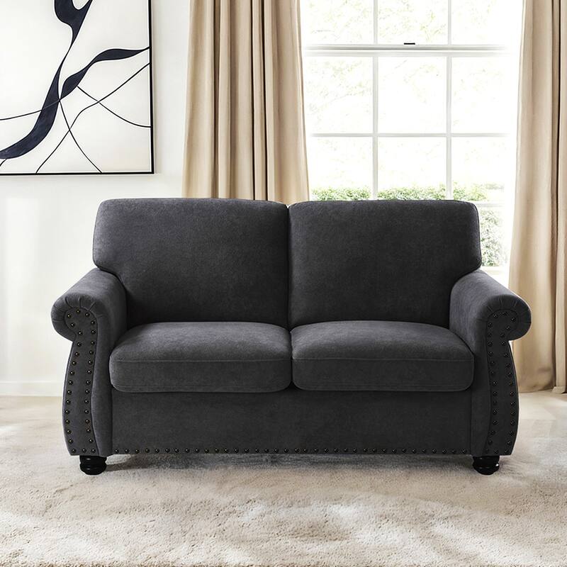 Velvet Loveseat, Upholstered 2 Seater Couch with High-Density Foam, Small Sofa Couch with Solid Wood Legs and Tufted Back