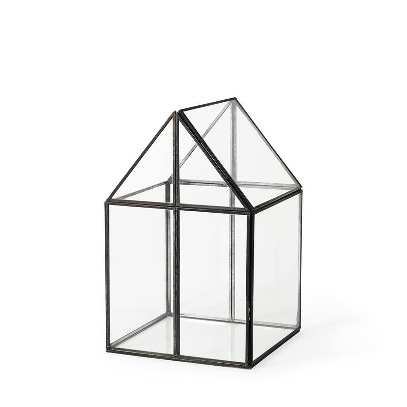 Sikes (Small) 6L x 6W x 10H Glass Terrarium - 7.9L x 7.9W x 13.0H - Gun metal