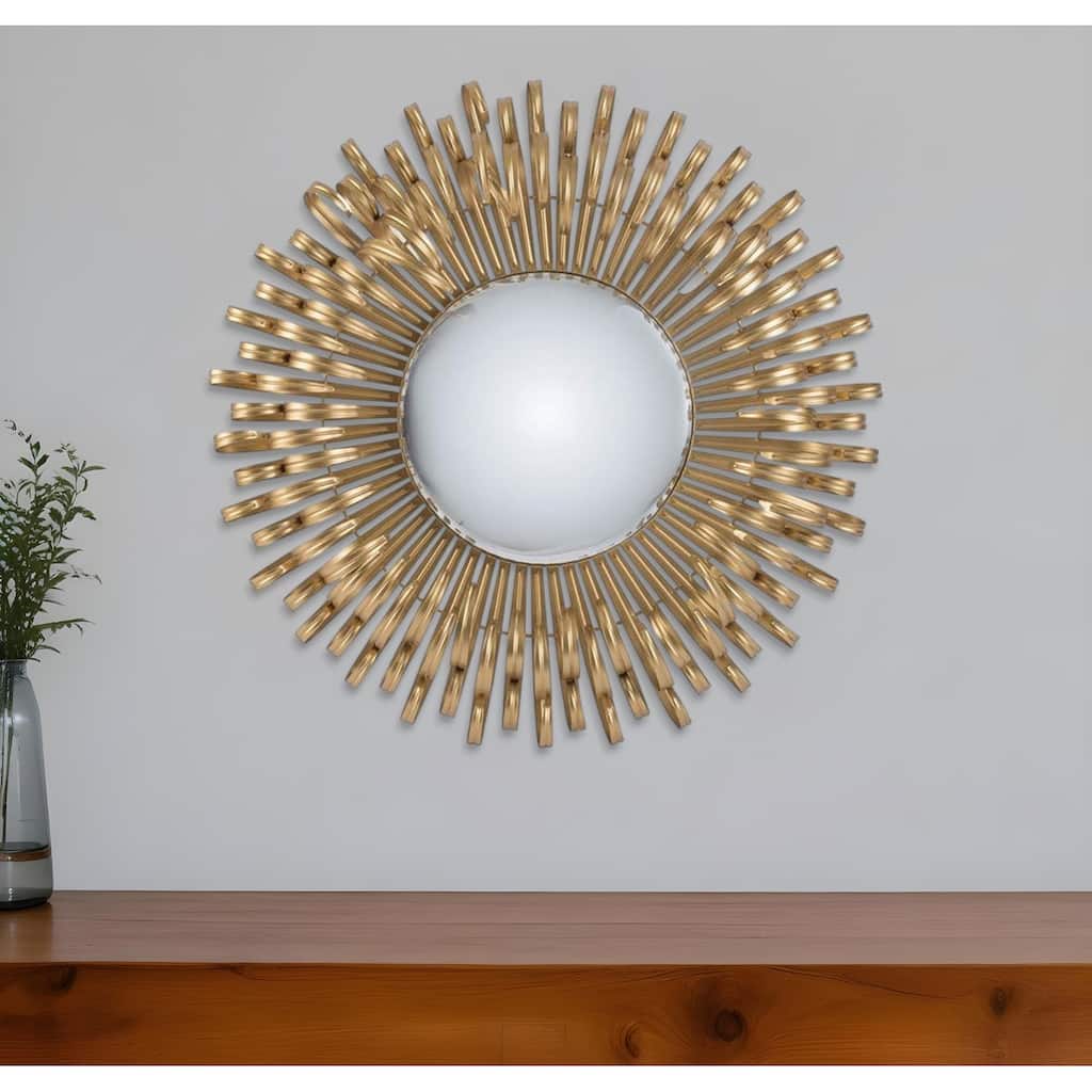 HomeRoots 27" Gold Sunburst Iron Framed Accent Mirror - 27' X '27' X '3.5