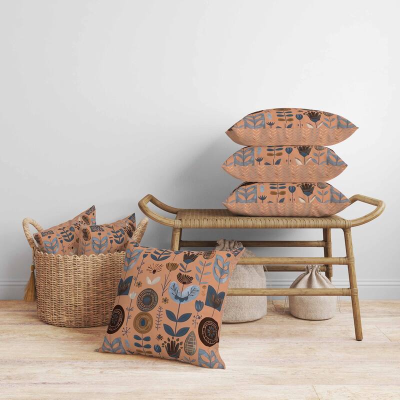 Baltic Blossoms Faux Suede Reversible Throw Pillow Blue and Brown